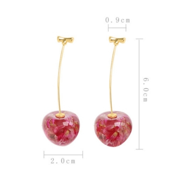 🐝 18K GP Cherry Baby Dangle Earrings - Picture 2 of 6